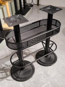 Base de Mesa de Bar de Metal Doble con Cesta de Almacenamiento, Pata de Mesa Ovalada de Acero Contemporánea para Exteriores, para Cafetería o Restaurante - Product Image 6