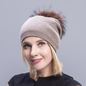 <span class=keywords><strong>Bonnet</strong></span> Slouchy d'hiver pour femmes Bonnets en cachemire avec <span class=keywords><strong>pompon</strong></span> en fourrure de renard - Product Image 5