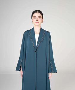Abaya <span class=keywords><strong>Kimono</strong></span> Bleu Paon 2026 avec Volants et Manches Évasées – Robe Modeste Musulmane pour l'Aïd et le Ramadan - Product Image 3