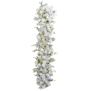 सीज़न गुलाब का फूल शादी की पृष्ठभूमि सजावट पार्टी सजावट के लिए कृत्रिम पुष्प पंक्ति धावक सफेद गुलाब का फूल धावक