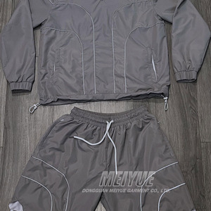 เสื้อโปโลซิปครึ่งตัวแบบกำหนดเอง เสื้อไนลอนสะท้อนแสง 3M เสื้อแจ็คเก็ตกันลม ชุดเซ็ตเสื้อแขนยาวโอเวอร์ไซส์และกางเกงขาสั้น - Product Image 4