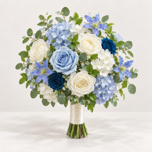 Bouquet de mariée de luxe élégant, artificiel, blanc, <span class=keywords><strong>orchidée</strong></span> et rose bleue, fait main, style européen, pour Thanksgiving et remise de diplôme - Product Image 1