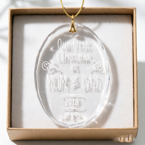 Ornamento in Cristallo Trasparente Rotondo Personalizzato con Incisione, Il Nostro Primo <span class=keywords><strong>Natale</strong></span> Come Genitori, Ricordo Speciale - Product Image 4