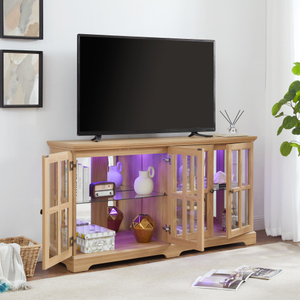 Vitrina Moderna LED con Puertas de Vidrio, Estantes Ajustables, para Coleccionables, 4 Puertas, para Hogar/Oficina, MDF Roble + Acrílico - Product Image 6