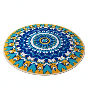 Alfombra Mandala Bohemia de Algodón Ecológico Azul Amarillo Blanco para Sala de Estar, Decoración de Piso Interior, Lavable, Adorno para el Hogar, Regalo de Inauguración - Product Image 1