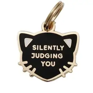 Customized Two Tails Pet Company Silently Judging You Personalized Hard Enamel Gold Metal Laser Engraving Dog Cat ID Tag