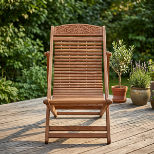 Traditional Lightweight Teak <b>Beach</b> <b>Chair</b> Foldable <b>Lounge</b> <b>Chair</b> Rotating Slatted Recliner Seat for Outdoor Garden Patio - Product Image 4