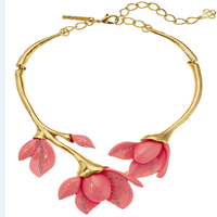 Ensemble de collier et de boucles d'oreilles personnalisées de style magnolia Oscar, bijoux européens et américains, deux couleurs