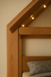 Letto Moderno per Bambini a Forma di Casa in Legno di Pino Massiccio con Tetto, Colore Naturale, Materiale Ecologico per Camera da Letto - Product Image 4