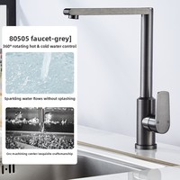 Robinet de cuisine anti-éclaboussures en céramique pour usage domestique, rotatif, en aluminium spatial, à poser sur évier, avec double commande eau chaude et froide