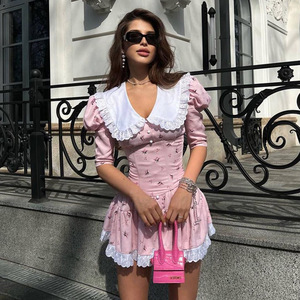 Abito floreale Chic da <span class=keywords><strong>donna</strong></span> 2024 <span class=keywords><strong>abbigliamento</strong></span> estivo Mini abito a maniche corte con scollo a V grazioso stile romantico Sexy Casual tessuto XS <span class=keywords><strong>XXL</strong></span> - Product Image 1