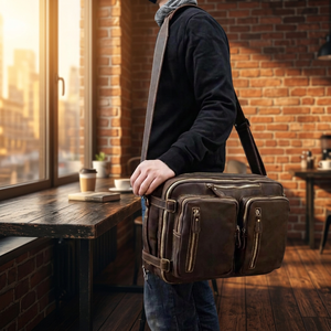 Sac messager pour ordinateur portable en cuir de buffle véritable, durable, de marque B S International, très vendu, avec bandoulière, imperméable - Product Image 1