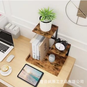 Estante de almacenamiento de escritorio de hierro y madera, organizador de oficina de 3 niveles de color quemado para papelería y artículos varios - Product Image 1