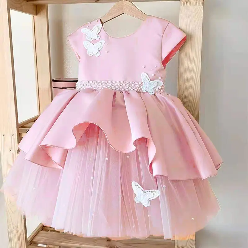 LZH Toddler Kids Baby Beaded Bow Princess Tutu Dress for Girls Festive Party Dress Children Christmas Dress