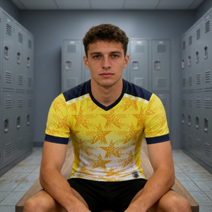Ensemble de sport léger pour homme, imprimé, 2 pièces, t-shirt et short, séchage rapide, respirant, col en V, logo personnalisable - Product Image 2