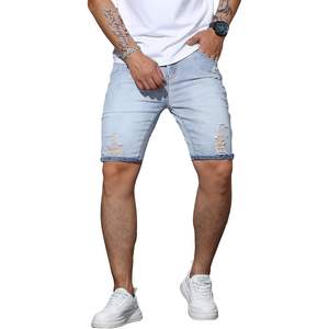 2025 pantalones cortos de mezclilla rasgados en 3D para hombres y mujeres, pantalones cortos de verano informales desgastados Y2K de mezclilla ajustados elásticos de colores - Product Image 1
