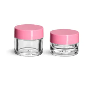 3G 5G 10g 15g透明PETG塑料厚壁厚重小罐，带光滑塑料衬里粉色帽子眼影润唇膏指甲油
