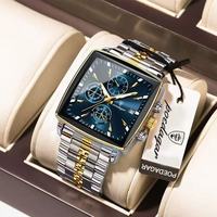 POEDAGAR 866 Nouvelle montre de sport carrée de luxe, étanche, chronographe lumineux, quartz, montres en acier inoxydable pour hommes