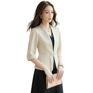 Women's Elegant Black Satin Blazer Mid Sleeve Slim Fit Casual Summer Style With Pocket Solid Color - Product Image 4