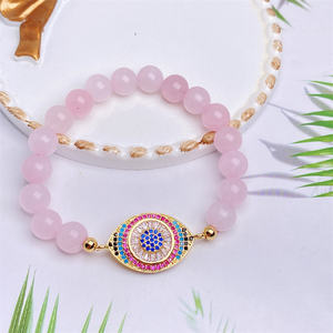 Braccialetto con Perle di Quarzo Rosa Naturale e Charm Protezione Contro il Malocchio, Gioiello Curativo in Cristallo, Regalo per Donne - Product Image 4
