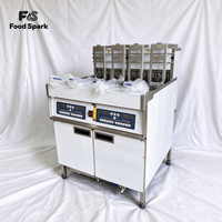 Friteuse électrique commerciale de style KFC, double cuve, 4 paniers, avec système de levage automatique et système de filtration d'huile intégré