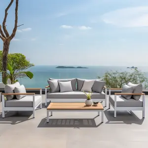 Estilo muebles de exterior ocio 3 plazas sofás de exterior sofá de jardín conjunto aluminio teca madera 2023 Venta caliente nuevo Metal moderno