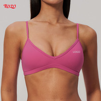 Soutien-gorge de sport pour femme, col en V, dos ouvert, avec logo personnalisé, brossé, coussinets amovibles, séchage rapide, haute élasticité, idéal pour le yoga et le fitness