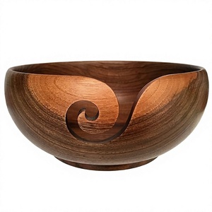 AZ ENTERPRISES Wooden Yarn Bowl Round Hand Carved Spiral Design Natural Finish Portable 15cm Needlework Accessory - Product Image 1