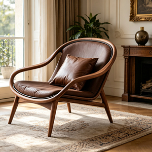 <span class=keywords><strong>Fauteuil</strong></span> lounge en bois massif artisanal, rembourré de tissu <span class=keywords><strong>marron</strong></span> vintage, pour salon et chambre à coucher - Product Image 2