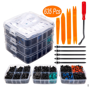 635-teiliges Sortiment an Kunststoff-Auto-Befestigungsclips und Karosserie-Befestigungselementen, Auto-Clips, Nieten- und Stoßstangen-Kit - Product Image 1