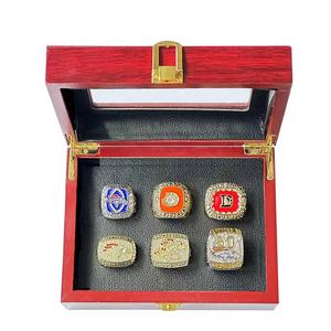 เดนเวอร์ Broncos AFC ชุดแหวนแชมป์6ชิ้นแฟชั่นชุบทองแหวนเครื่องประดับโลหะผสมสังกะสีพร้อมกล่องไม้ - Product Image 1
