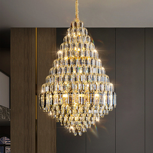 Lustres en cristal longs de luxe d'escalier de pièce de villa légère suspendue moderne pour de hauts plafonds - Product Image 4