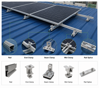 Rail de montage solaire à fixation par clip pour toiture à joint debout, surface anodisée, systèmes photovoltaïques pour toitures métalliques, fixations modulaires SUS304, toitures commerciales, résistant au vent