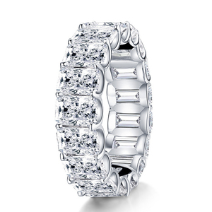 High Quality White Radiant CZ <strong>Emerald</strong> Cut Full Stone Eternity Band <strong>Ring</strong> 925 Sterling Silver - Product Image 2