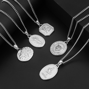 Người Đàn Ông Đồ Trang Sức Hy Lạp Amulet Huy Hiệu 18K Vàng Thép Không Gỉ Động Vật Thanh Kiếm Sói Sư Tử La Bàn Chúa Giêsu Đồng Xu Quyến Rũ Mặt Dây Chuyền Vòng Cổ - Product Image 4