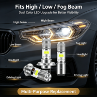 Ampoule de phare COB-4SMD 2 LED H7 H11 Jaune Blanc Double Couleur Feux de Croisement et de Route Feux Antibrouillard