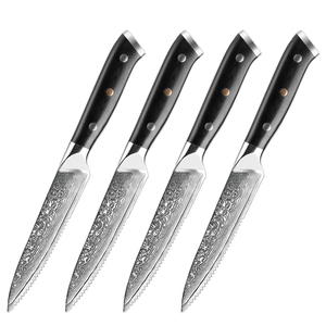 Couteau à steak en acier Damas de haute qualité avec manche en G10 noir, couteau de cuisine professionnel à lame dentelée pour la <span class=keywords><strong>viande</strong></span>, le barbecue et l'utilisation en restaurant - Product Image 1
