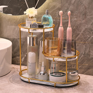 Bathroom Storage Rack 3 Tier Marble Top Gold Frame <b>Freestanding</b> Vanity Organizer for Cosmetics Toiletries - Product Image 4