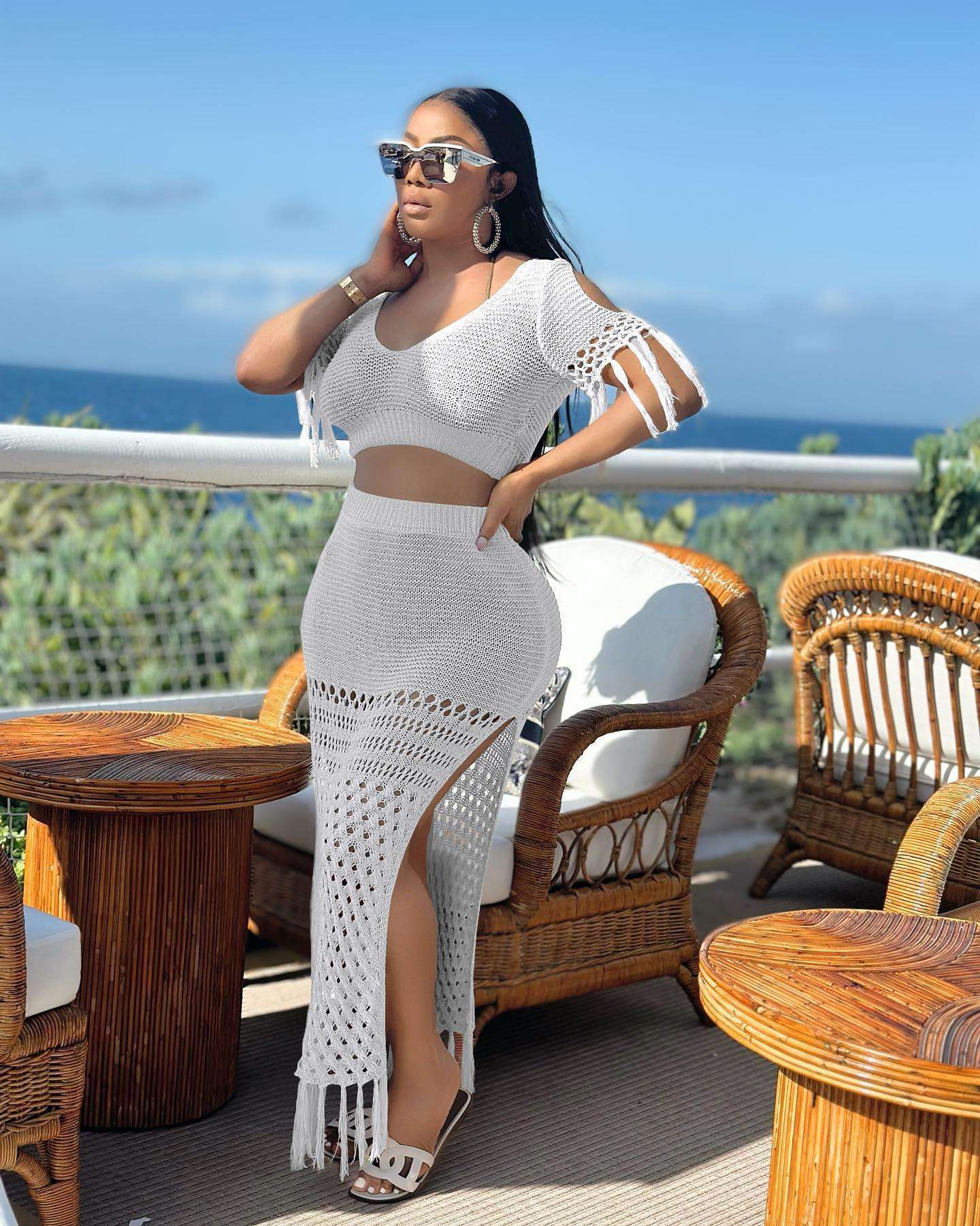 Crochet Crop Top And Skirt Matching Set Final Sale Plus Size 2pc