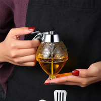 Distributeur de miel en verre borosilicate haute résistance avec pompe, couvercle hermétique en acier inoxydable, compatible micro-ondes, anti-fuite, 200 ml, design minimaliste