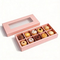 Boîtes à cupcakes et desserts roses en carton avec fenêtre, impression offset dorée personnalisée, 10 trous
