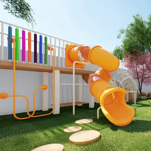 Sân Chơi Trẻ Em Khung Gỗ Chơi Cấu Trúc Với Màu Vàng Chung Slide Play Ground S Style Slide Equipment