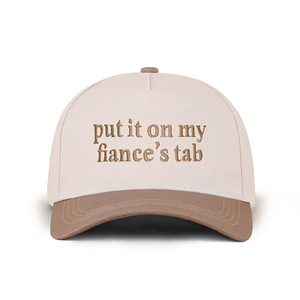 Casquette de baseball personnalisée bicolore avec les <span class=keywords><strong>mots</strong></span> « Put It on My Fiances Tab » brodés sur elle, casquette de baseball créative à cinq panneaux - Product Image 6