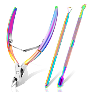 Kit professionnel de soins des ongles à prix de gros – Repousse-cuticules et pinces multicolores arc-en-ciel de haute qualité - Product Image 6