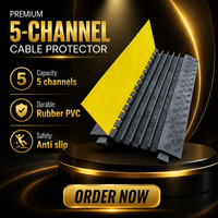 Protector de Cables de 5 Canales, Rampa de Goma y Plástico para Protección de Cables en Carreteras, 38x38mm 900mm