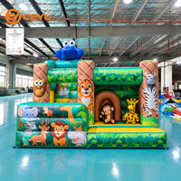 Ceyu K-Pop Stage Combo Toboggan Gonflable avec Tunnel en Maille Imprimé Figurines de Stars et Colonne Palmier pour Location de Fêtes d'Enfants