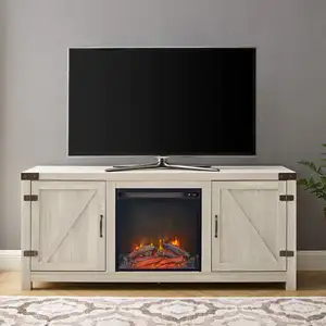 Modern Farmhouse Double Barn Door Fireplace TV Stand for TVs up to 65 Inches, 58 Inch, Grey Wash
