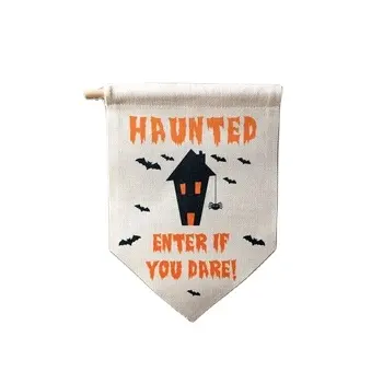 Kualitas tinggi dekorasi pesta anak-anak Halloween Linen Banner Trick or Treat Pennant Flag