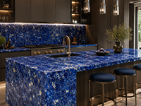 Dalle de marbre bleu cloisonné, pierre à veines bleues polie, panneau mural TV, plateau de lavabo, comptoir de bar, plateau de table ronde, plateau de console