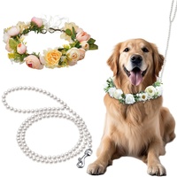 Nouvel ensemble collier et laisse pour chien en acier inoxydable avec fleurs artificielles et perles, idéal pour la photographie de mariage 2026